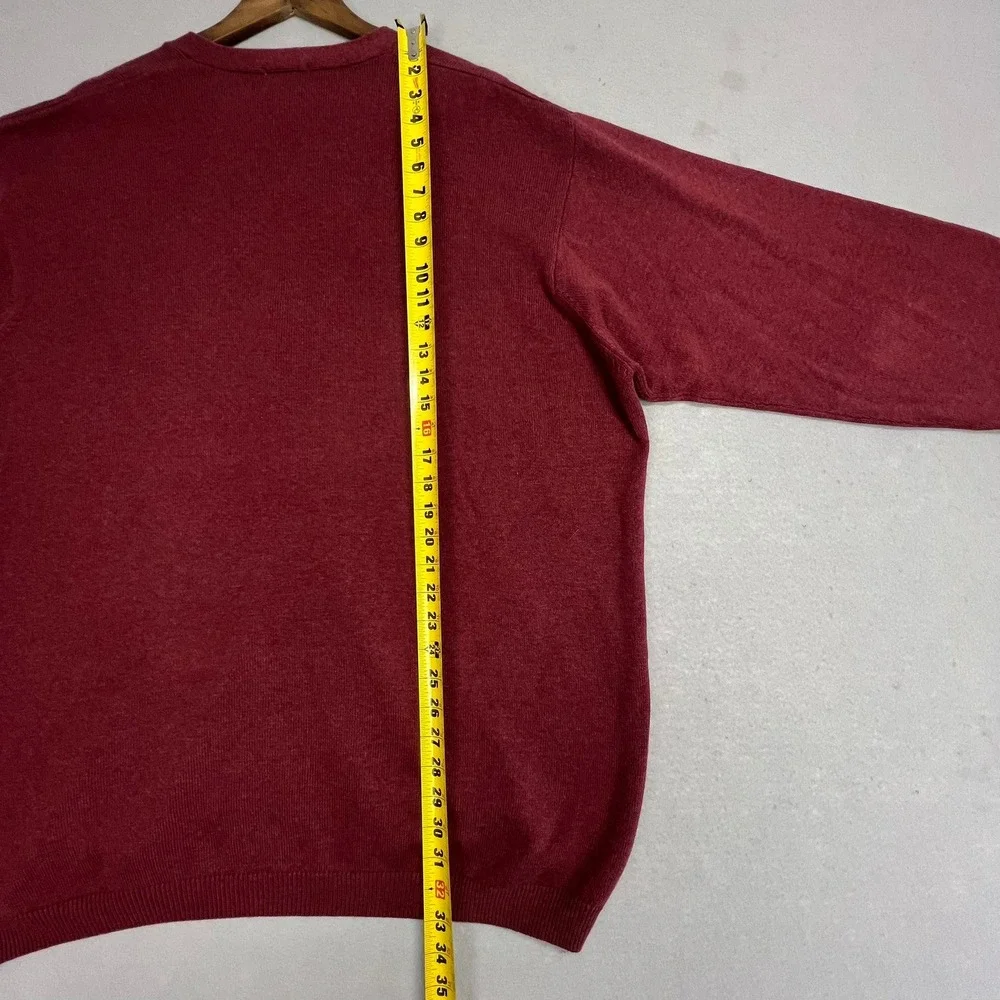 VTG LL Bean Sweater Men's 2XLT Tight Knit Cotton V-Neck Long Sleeve Red 90s